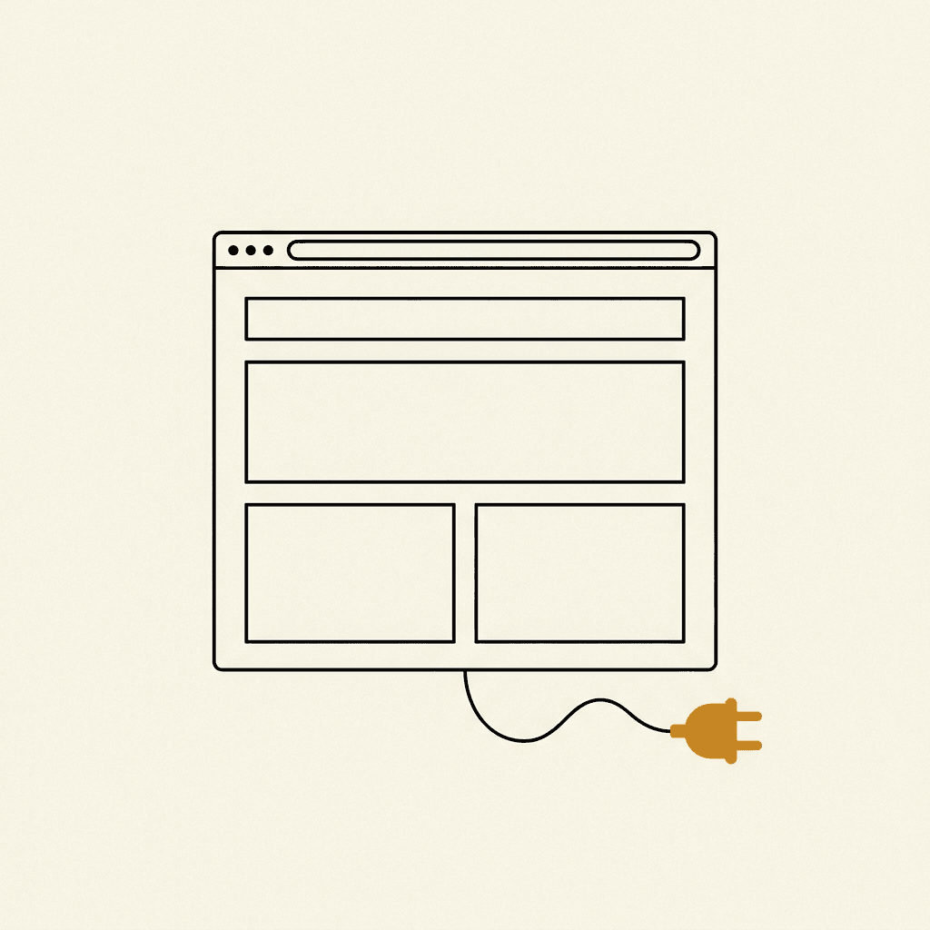 Copertina Sito Web Standard: finestra browser con layout pulito collegata a una spina ambra, inchiostro su carta